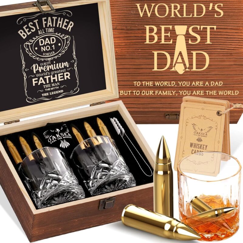 Oaksea®World's Best Dad Bullet Whiskey Stones Gift Set