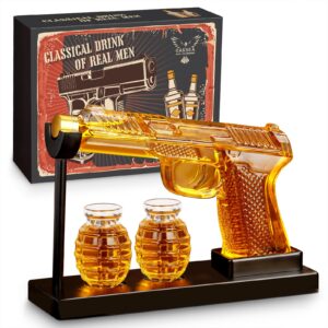 Colt M1911 Pistol Whiskey Decanter Set with 2 Grenade Glasses